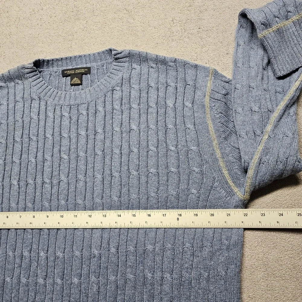 Banana Republic Mens Large Blue Cotton Cashmere Cable Knit Crew Neck Sweater